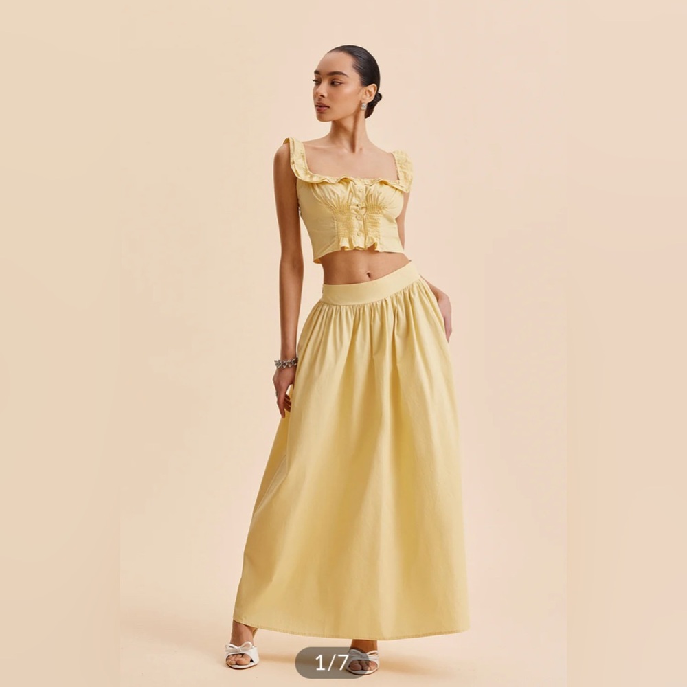 Elegant Yellow Women's Top & Skirt Set